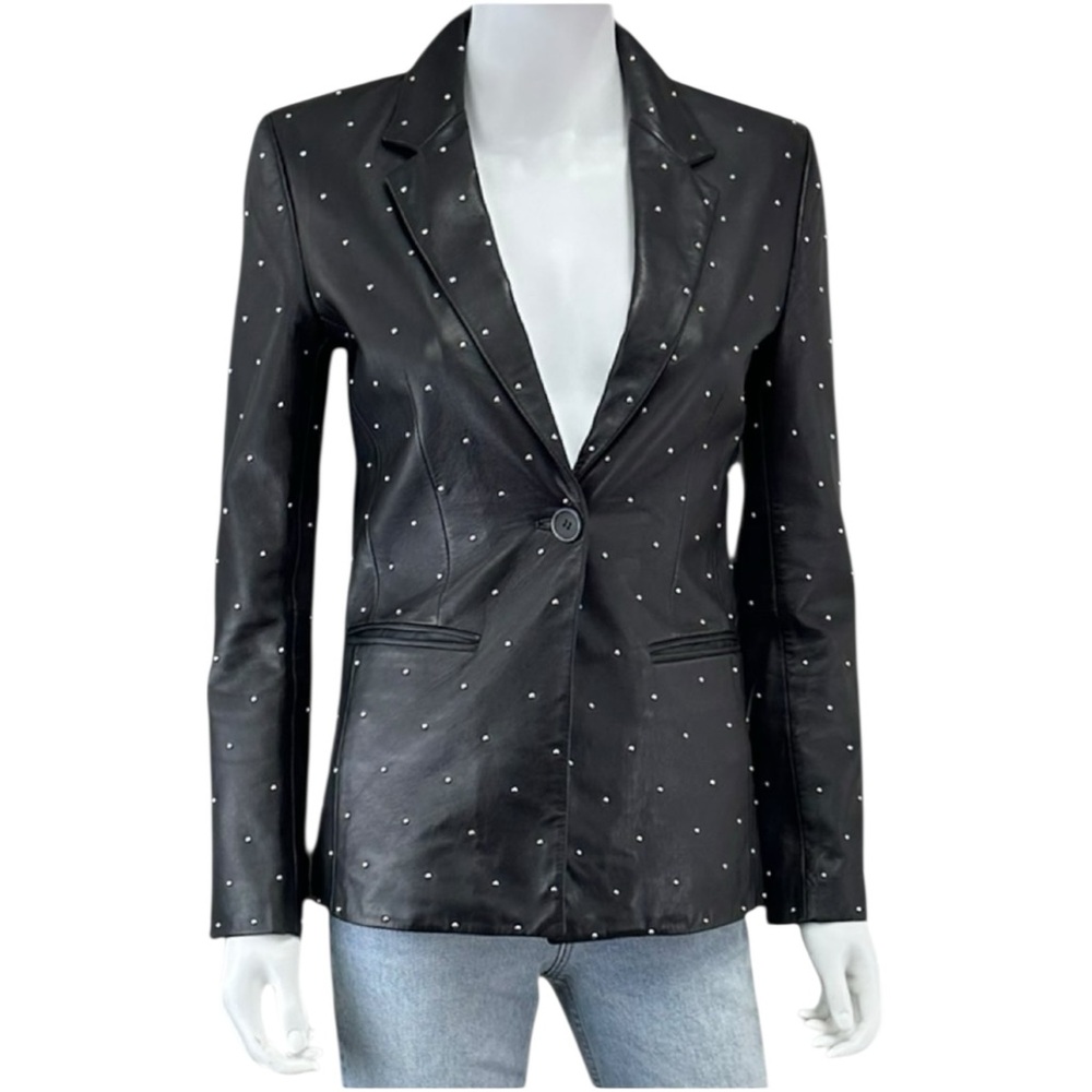 Fini Black Genuine Leather Studded Blazer Size XS